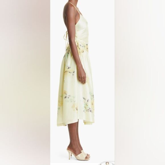 Rebecca Taylor Floral Strappy Open Back Silk Midi Dress size 8 Yellow - Picture 3 of 7